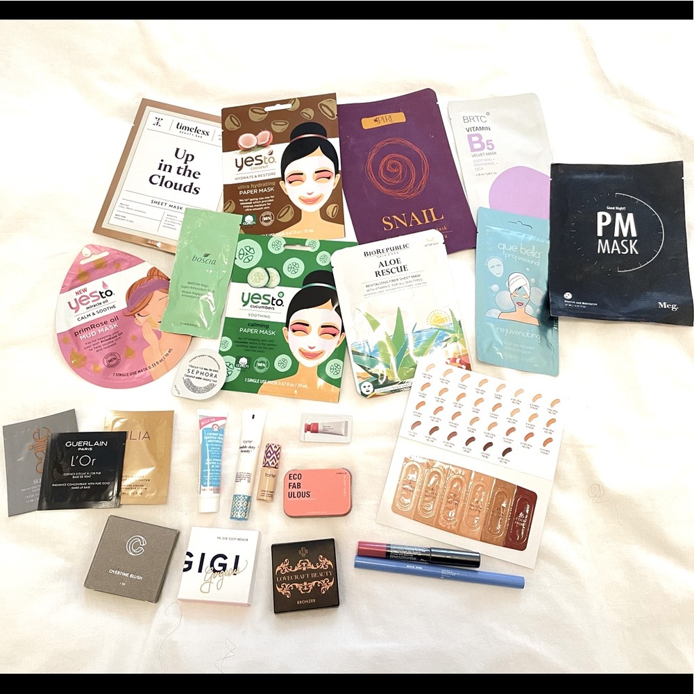 25 piece face mask, skincare & makeup beauty lot; full size & samples.